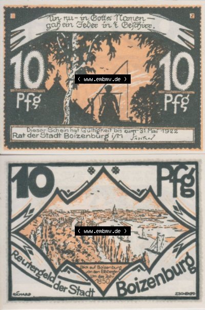 Deutsches Reich Reutergeld Boizenburg 10 Pfennig, das Digitale Bild mit der Vorderseite und Rückseite (VS+RS) auf einen digitalen... Sammlung