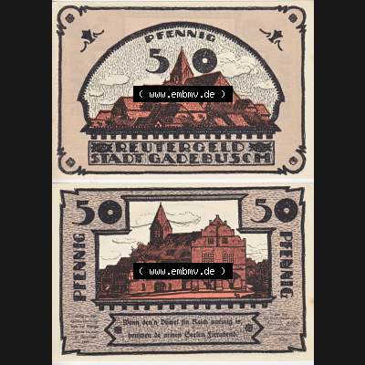 Deutsches Reich Reutergeld Gadebusch 50 Pfennig, das Digitale Bild vom Notgeld aus Gadebusch mit der Vorderseite und Rückseite (VS+RS) auf einen digitalen Bild vom hier gezeigten... Sammlung