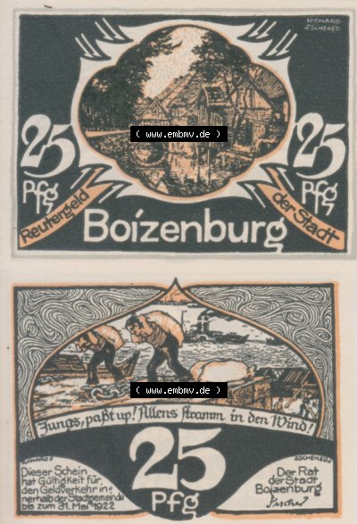Deutsches Reich Reutergeld Boizenburg 25 Pfennig, das Digitale Bild mit der Vorderseite und Rückseite (VS+RS) auf einen digitalen... Sammlung