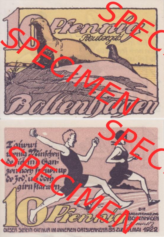 Deutsches Reich Reutergeld Boltenhagen 10 Pfennig, das Digitale Bild mit der Vorderseite und Rückseite (VS+RS) auf einen digitalen Bild vom hier gezeigten Reutergeld-Notgeldschein... Sammlung