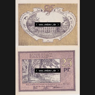 Deutsches Reich Reutergeld Fürstenberg 25 Pfennig, das Digitale Bild vom Notgeld aus Fürstenberg mit der Vorderseite und Rückseite (VS+RS) auf einen digitalen Bild vom... Sammlung