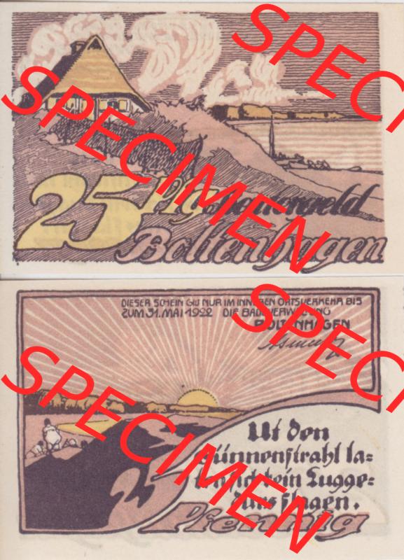 Deutsches Reich Reutergeld Boltenhagen 25 Pfennig, das Digitale Bild mit der Vorderseite und Rückseite (VS+RS) auf einen digitalen Bild vom hier gezeigten Reutergeld-Notgeldschein... Sammlung