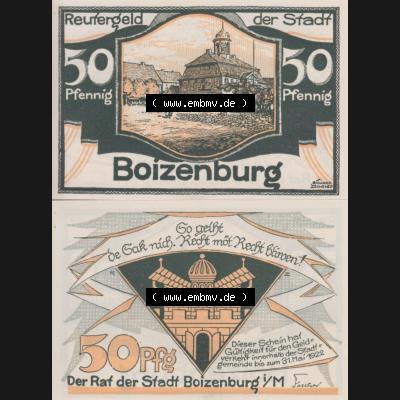 Deutsches Reich Reutergeld Boizenburg 50 Pfennig, das Digitale Bild mit der Vorderseite und Rückseite (VS+RS) auf einen digitalen Bild vom hier gezeigten Reutergeld-Notgeldschein... Sammlung