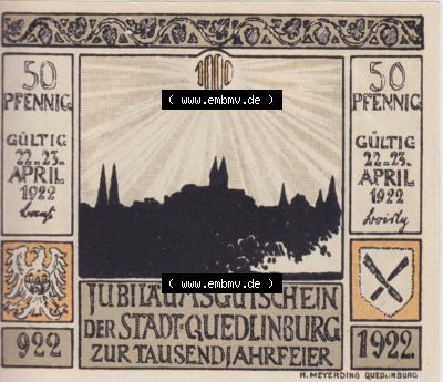 Notgeldscheine aus Quedlinburg 1922, 50 Pfennig Am Finkenherd (2) Sammlung