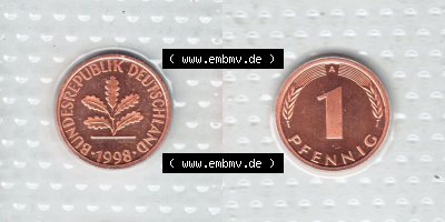 Münzen Deutschland Münzsätze Deutsche Mark Stempelglanz 1998, 1 Pfennig (3) Sammlung