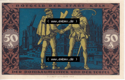 Notgeldscheine aus Köln Heinzelmännchen-Serie 1922-1922, D III 50 Pfennig Dombaumeister und der Teufel (7) Sammlung