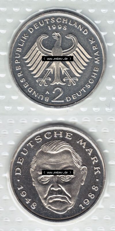 Münzen Deutschland Münzsätze Deutsche Mark Stempelglanz 1998, 2 DM-Deutsche Mark Ludwig Erhard (4) Sammlung