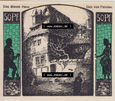 Notgeldscheine aus Quedlinburg 1922, 50 Pfennig Das älteste Haus (1) Sammlung