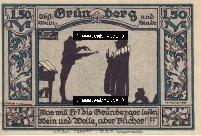 Notgeldscheine aus Grünberg 1922, 1,50 Mark (2) Sammlung