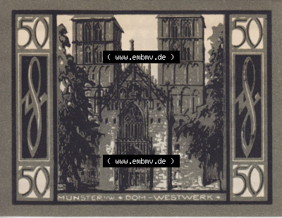 Notgeldscheine aus Münster 1921, 50 Pfennig Münster Dom-Westwerk (2) Sammlung