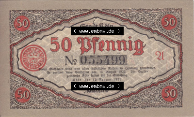 Notgeldscheine aus Köln mit Soldaten-Serie 1922 A III, 50 Pfennig 2 (2) Sammlung