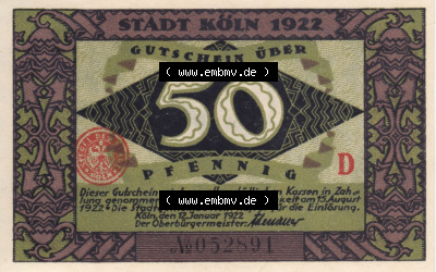 Notgeldscheine aus Köln Heinzelmännchen-Serie 1922-1922, D III 50 Pfennig Dombaumeister und der Teufel (2) Sammlung