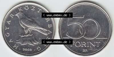 Münzen Ungarn / Magyarország Eurovorläufer, Umlaufmünze vor Euroeinführung 1992-2011, 50 Forint 2003 (3) Sammlung