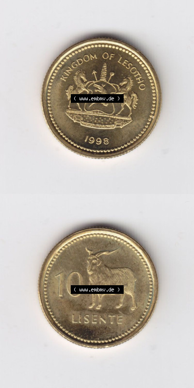 Münzen aus Afrika Lesotho Umlaufmünze 1998-2023, 10 Lisente 1998 (4) Sammlung