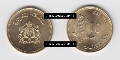 Münzen aus Afrika Marokko Umlaufmünze 1987-1987, AH1407, 10 Centime (3) Sammlung