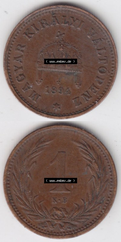 Münzen Ungarn / Magyarország Eurovorläufer, Umlaufmünze vor Euroeinführung 1892-1914, 1 Filler 1894 (4) Sammlung