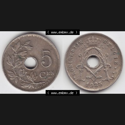 Münzen Belgien Eurovorläufer, Umlaufmünze vor Euroeinführung 1910-1931, 5 Cen, Centimes Koninkrijk Belgie (3) Sammlung