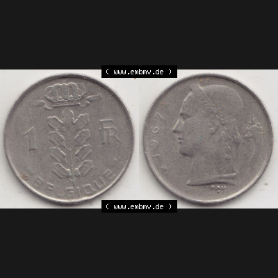 Münzen Belgien Eurovorläufer, Umlaufmünze vor Euroeinführung 1950-1988, 1 Francs-Franken 1967 Belgique (3) Sammlung