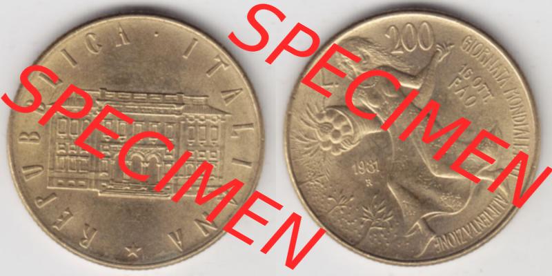 Münzen Italien / Italia Eurovorläufer, Umlaufmünze vor Euroeinführung 1981-1981, 200 Lire FAO - Welternährungstag (3) Sammlung