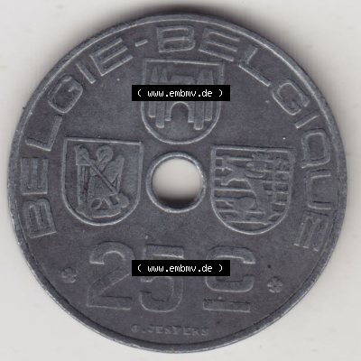 Münzen Belgien Eurovorläufer, Umlaufmünze vor Euroeinführung 1942-1946, 25 Centimes 1944 Belgie - Belgique (1) Sammlung