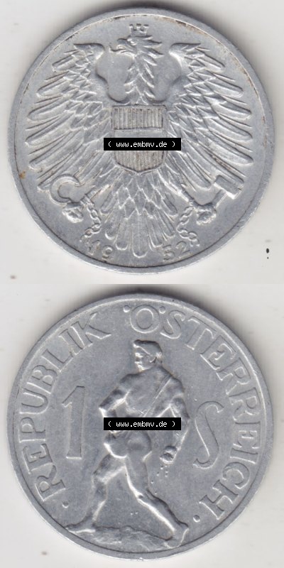 Münzen Österreich / Austria Eurovorläufer, Umlaufmünze vor Euroeinführung 1946-1957, 1 Schilling 1952 (4) Sammlung