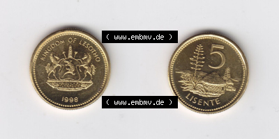 Münzen aus Afrika Lesotho Umlaufmünze 1998-2006, 5 Lisente 1998 (3) Sammlung