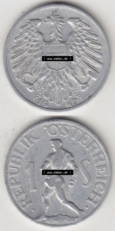 Münzen Österreich / Austria Eurovorläufer, Umlaufmünze vor Euroeinführung 1946-1957, 1 Schilling 1947 I. (4) Sammlung
