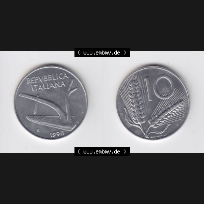 Münzen Italien / Italia Eurovorläufer, Umlaufmünze vor Euroeinführung 1951-2001, 10 Lira bzw. Lire 1998 (3) Sammlung