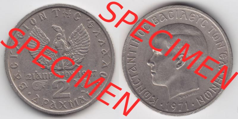 Münzen Griechenland Eurovorläufer, Umlaufmünze vor Euroeinführung 1971, 2 Apaxmai, Drachmen. VS+RS auf einen Bild/Foto einer Münze aus Griechenland... Sammlung