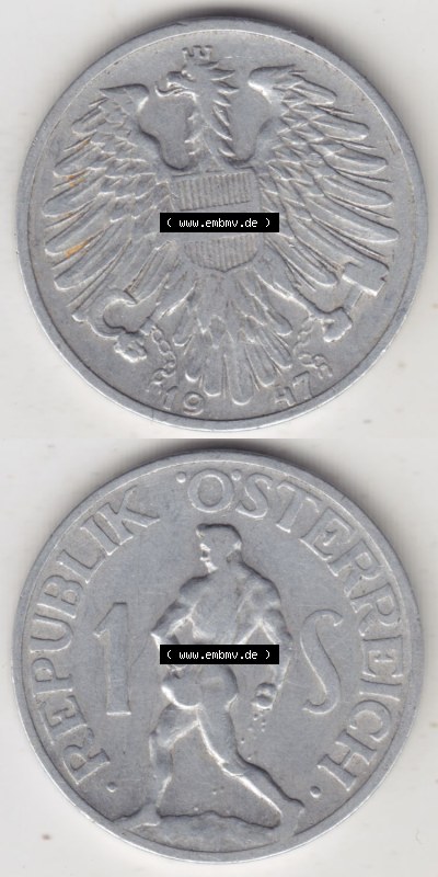 Münzen Österreich / Austria Eurovorläufer, Umlaufmünze vor Euroeinführung 1946-1957, 1 Schilling 1947 III. (4) Sammlung