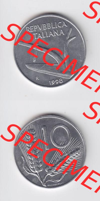 Münzen Italien / Italia Eurovorläufer, Umlaufmünze vor Euroeinführung 1951-2001, 10 Lira bzw. Lire 1998 (4) Sammlung