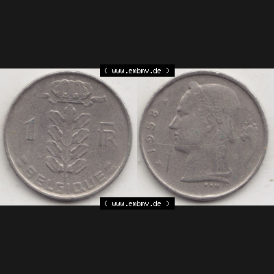 Münzen Belgien Eurovorläufer, Umlaufmünze vor Euroeinführung 1950-1988, 1 Francs-Franken 1958 Belgique (3) Sammlung