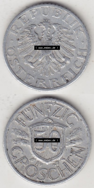 Münzen Österreich / Austria Eurovorläufer, Umlaufmünze vor Euroeinführung 1946-1955, 50 Groschen 1947 III. (4) Sammlung