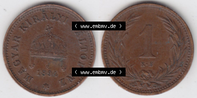Münzen Ungarn / Magyarország Eurovorläufer, Umlaufmünze vor Euroeinführung 1892-1914, 1 Filler 1894 (3) Sammlung