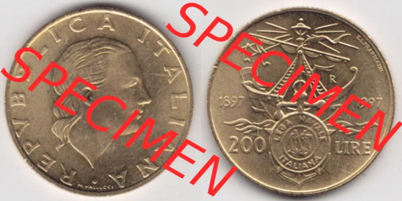 Münzen Italien / Italia Eurovorläufer, Umlaufmünze vor Euroeinführung 1997-1997, 200 Lire Italienische Meeresliga (3) Sammlung