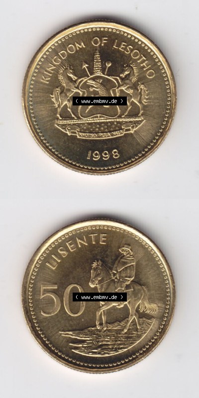 Münzen aus Afrika Lesotho Umlaufmünze 1998-2018, 50 Lisente 1998 (4) Sammlung