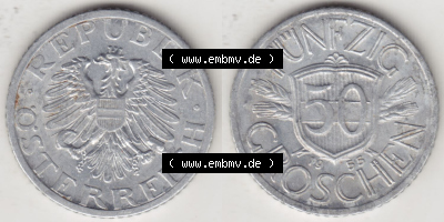 Münzen Österreich / Austria Eurovorläufer, Umlaufmünze vor Euroeinführung 1946-1955, 50 Groschen 1955 (3) Sammlung