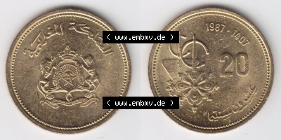 Münzen aus Afrika Marokko Umlaufmünze 1987-1987, AH1407, 20 Centime (3) Sammlung