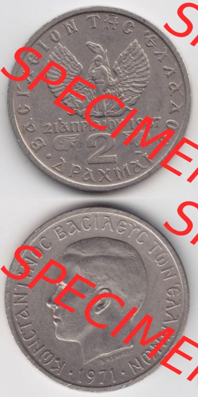 Münzen Griechenland Eurovorläufer, Umlaufmünze vor Euroeinführung 1971, 2 Apaxmai, Drachmen. VS+RS auf einen Bild/Foto,, untereinander... Sammlung