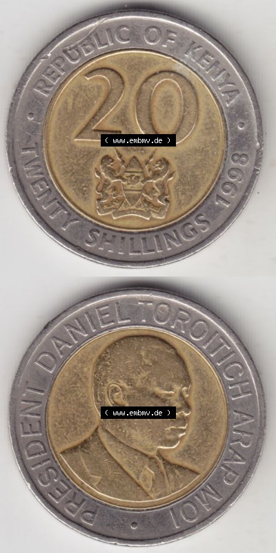 Münzen aus Afrika Kenia / Kenya Umlaufmünze 1998-1998, 20 Schilling - Shillings 1998 (4) Sammlung