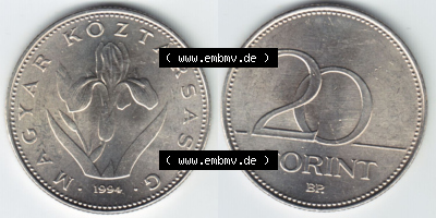 Münzen Ungarn / Magyarország Eurovorläufer, Umlaufmünze vor Euroeinführung 1992-2011, 002000, 20 Forint 1994 (3) Sammlung
