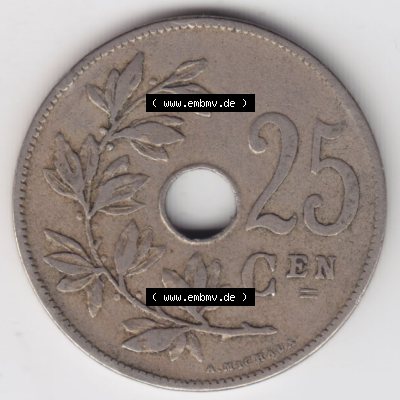 Münzen Belgien Eurovorläufer, Umlaufmünze vor Euroeinführung 1908-1909, 25 Cen, Centimes Koninkrijk Belgie (2) Sammlung