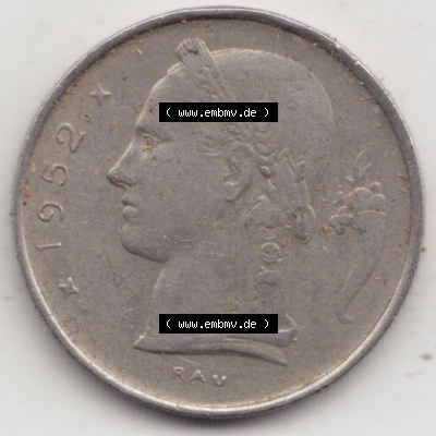 Münzen Belgien Eurovorläufer, Umlaufmünze vor Euroeinführung 1950-1988, 1 Francs-Franken 1952 Belgie (2) Sammlung