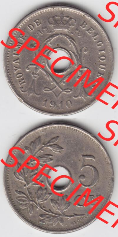 Münzen Belgien Eurovorläufer, Umlaufmünze vor Euroeinführung 1910-1932, 5 Ces, Centimes Koninkrijk Belgie (4) Sammlung