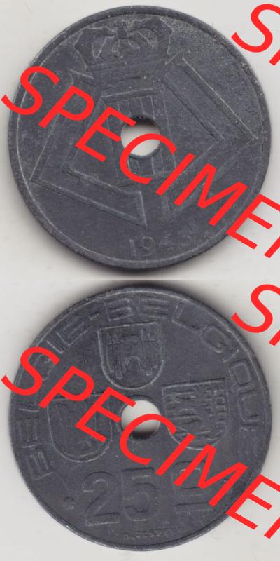 Münzen Belgien Eurovorläufer, Umlaufmünze vor Euroeinführung 1942-1946, 25 Centimes 1943 Belgie - Belgique (4) Sammlung