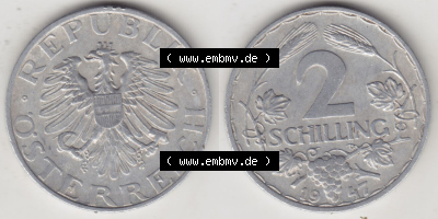 Münzen Österreich / Austria Eurovorläufer, Umlaufmünze vor Euroeinführung 1946-1952, 2 Schilling 1947 (3) Sammlung