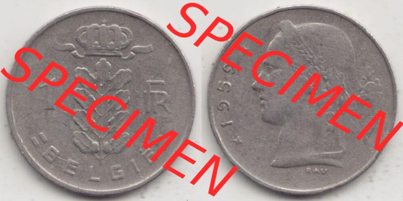 Münzen Belgien Eurovorläufer, Umlaufmünze vor Euroeinführung 1950-1988, 1 Francs-Franken 1959 Belgie (3) Sammlung