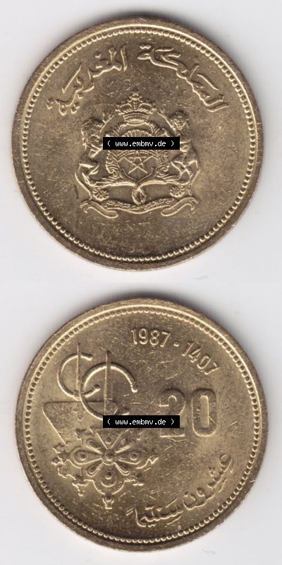 Münzen aus Afrika Marokko Umlaufmünze 1987-1987, AH1407, 20 Centime (4) Sammlung