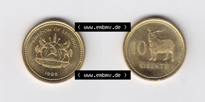 Münzen aus Afrika Lesotho Umlaufmünze 1998-2023, 10 Lisente 1998 (3) Sammlung