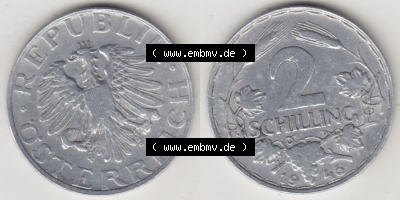 Münzen Österreich / Austria Eurovorläufer, Umlaufmünze vor Euroeinführung 1946-1952, 2 Schilling 1946 (3) Sammlung